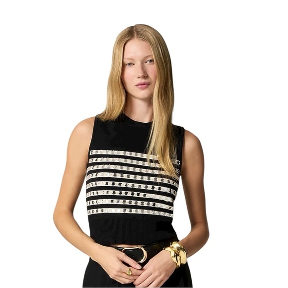 J. Crew Sweaters - J Crew Black Ivory Embellished Sleeveless Sweater Shell Womens Size XL